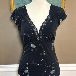 JKLA California Y2K Floral Lace Babydoll Top Black Size Small